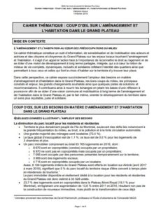 Cahier thématique: Coup d'oeil sur l'aménagement et l'habitation dans le Grand Plateau